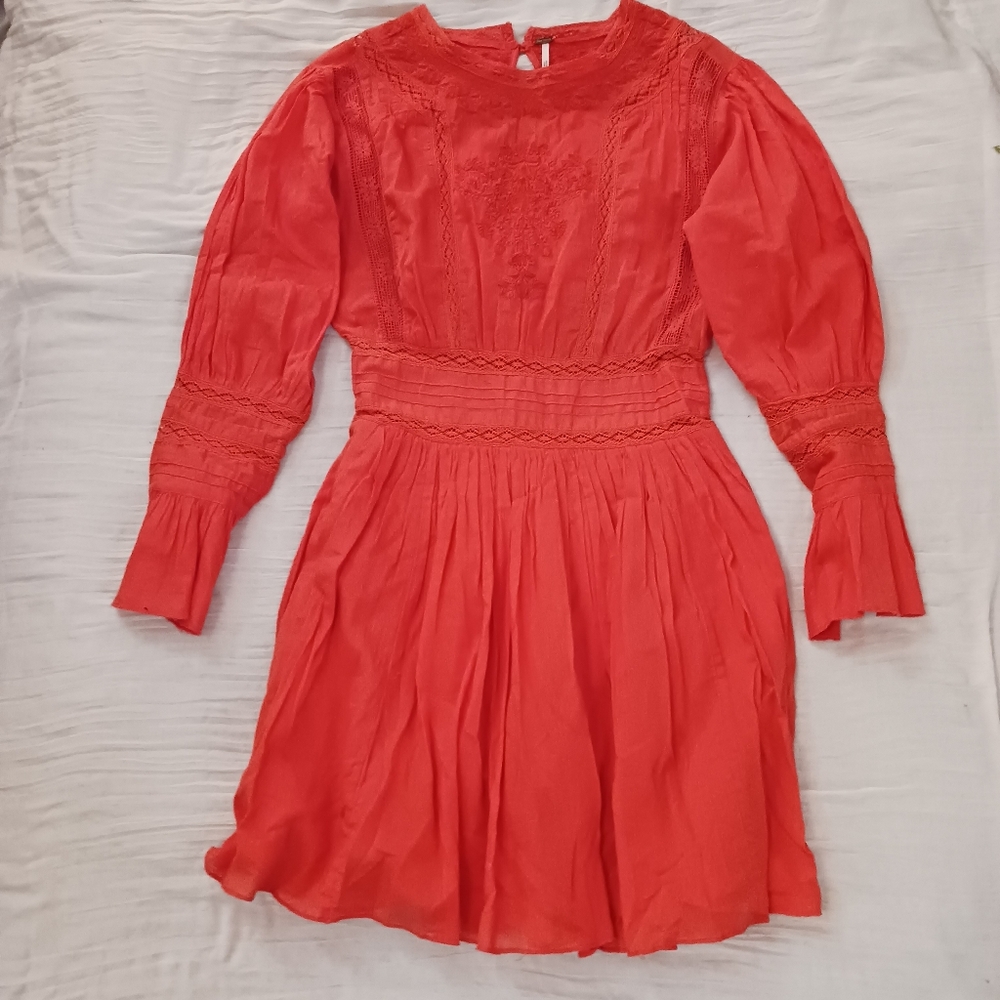Elegant Orange Embroidered Cotton Dress Sz 4